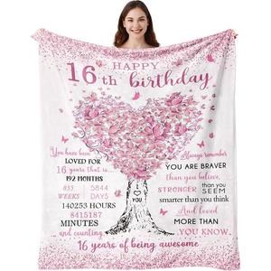 Blue Patchwork Birthday Quotes Flannel Blanket Throw Blanket Nap Blanket Machine Washable Fade Resistant for Winter Warmth - Product Image 3
