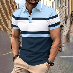 OEM Manufacturer Custom Sublimation Polo Shirt Polyester Striped Polo Blue Black Professional Leisure Wind Speed Dry Men'S Polo