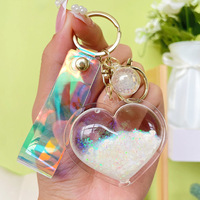 Flottant liquide paillettes coeur amour forme porte-clés paillettes Quicksand porte-clés voiture sac bibelot pendentif pour femmes acrylique porte-clés