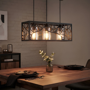 Lámpara Colgante Lineal de 3 Luces con Rejilla Metálica en Forma de Ramas Orgánicas, Color Negro Mate, para Isla de Cocina - Product Image 1
