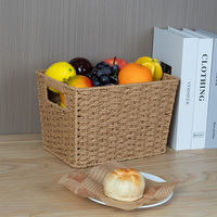 Opbergmand van papierkoord met uitgeknipte handgrepen, rechthoekige stijl, organizer voor keukenkast, plank, fruit, speelgoedopbergruimte