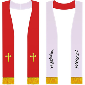 Chal de Clero Reversible Rojo con Cruz Blanca Bordada, Borlas de Poliéster, para Bodas, Iglesia, Pastor, Sacerdote - Product Image 1
