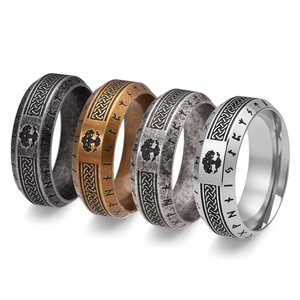Erkekler için Rune Kabuk Yüzük Paslanmaz Çelik Titanyum Çelik Vintage İskandinav Tarzı Basit Takı Toptan - Product Image 1