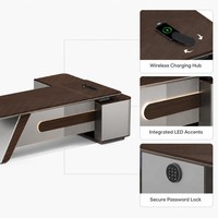 Meuble de bureau professionnel haut de gamme en bois de placage naturel avec finition cristal, panneau de particules E1, prise électrique et interrupteur tactile