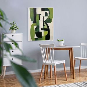 Contemporary Abstract <b>Canvas</b> <b>Print</b> Framed Artwork Green Black White Indoor Wall Decor Modern Style Wooden <b>Frame</b> - Product Image 1