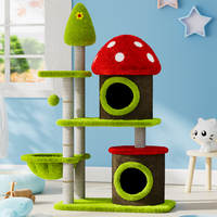 Promotion : Arbre à chat de luxe personnalisable en bois, design champignon, avec maisonnette en flanelle, poteau à gratter en sisal, tour de jeu et condo