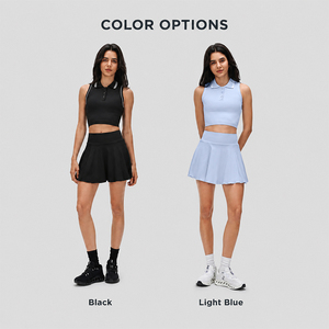 Ensemble jupe de tennis pour femme, haut court sans manches à col polo avec soutien-gorge intégré, jupe-short taille haute pour badminton et pickleball - Product Image 4