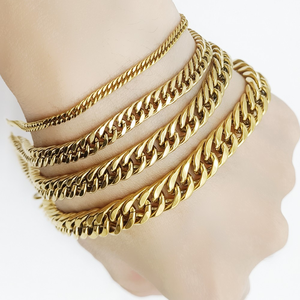 Pulsera de eslabones cubanos de acero inoxidable con baño de oro de 18 quilates para hombre y mujer, no se deslustra, venta al por mayor - Product Image 3