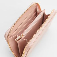 Portefeuille compact pour femme en cuir PU personnalisé avec logo, fermeture éclair courte, plusieurs emplacements pour cartes, poche à monnaie, porte-cartes de crédit
