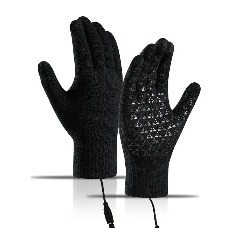 Women Man Winter Warm Wool Kint Glove Ski Heat Knitted Cycling Running Hiking USB Heated Gloves