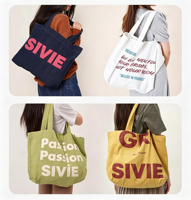 Sac fourre-tout en toile lavée écologique avec impression de lettres audacieuses, sac à bandoulière réutilisable, sac de courses personnalisé avec logo, motif OEM, vente en gros