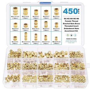 Brass Knurled Threaded Insert Set 300Pcs Metric M2 M3 M4 M5 M6 Coarse Thread Fully Threaded Embedment Nuts - Product Image 2