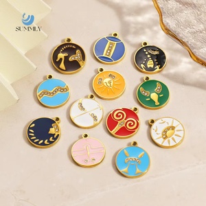SUMMLY Vente en gros Pendentifs tendance Goutte d'huile 12 signes <span class=keywords><strong>du</strong></span> zodiaque DIY Plaqué or 18 carats Charmes en acier inoxydable Bijoux de mode - Product Image 1