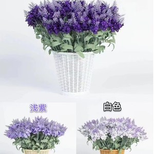 Artificial Lavender Flowers 10 Heads Round Woven Basket Home Decor <b>Wedding</b> <b>Props</b> - Product Image 4