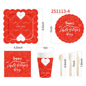 Juego de Vajilla DAMAI para el Día de San Valentín, Platos de Papel para el Día de San Valentín, Platos y Servilletas para Fiestas Románticas para 8 Personas - Product Image 4