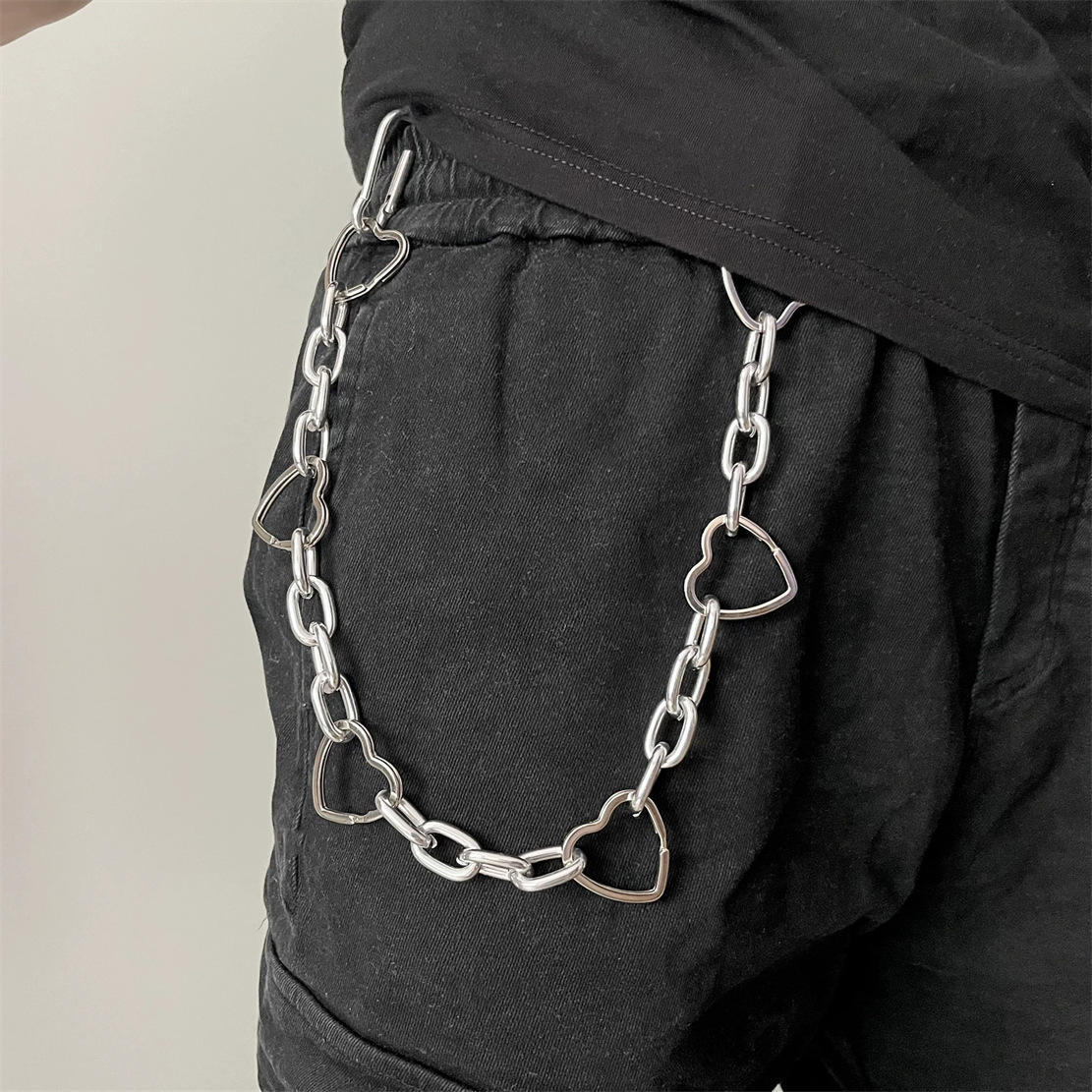 New Women Punk Hip Hop Metal Jeans Pants Chain Star Heart Waist Belt Key  Chain