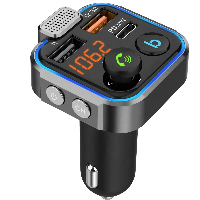 Car QC3.0 PD20W Charger Bass Mp3 Player Large Microphone Handsfree kit Bluetooth car MP3 player Transmitter fm