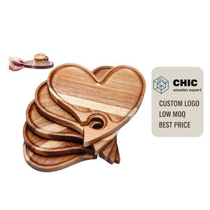 Assiettes à apéritif en bois d'acacia en forme <span class=keywords><strong>de</strong></span> cœur avec emplacement pour porte-verre à vin, petit <span class=keywords><strong>plateau</strong></span> <span class=keywords><strong>de</strong></span> service pour charcuterie, pour les faveurs <span class=keywords><strong>de</strong></span> mariage - Product Image 1