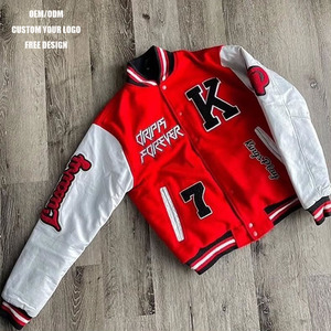Giacche Varsity con Patch in Ciniglia Ricamate su Misura, Maniche in Pelle, Stile Letterman - Product Image 1