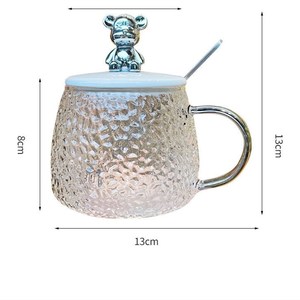 Tasse en verre unique avec poignée et cuillère 14oz 420ml Sublimation <span class=keywords><strong>verres</strong></span> <span class=keywords><strong>à</strong></span> boire tasse tasse en verre petit déjeuner café jus lait tasse - Product Image 5
