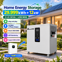 Système de stockage d'énergie domestique tout-en-un 29,999 kWh 51,2 V 587 Ah triphasé AC 380 V, onduleur 12 kW intégré, BMS intelligent, surveillance par application