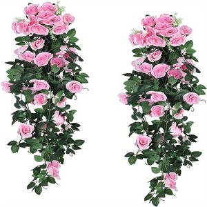 Wan Lisen Artificial Rose Wall Hanging Decoration Plastic Silk <b>Flower</b> <b>Basket</b> <b>For</b> Indoor Outdoor Decor - Product Image 2