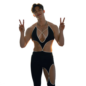 Body de yoga hueco para hombre, conjunto de lencería sexy ajustado de seda helada, atuendo de rol de estilo abstinencia para crossdressing - Product Image 5