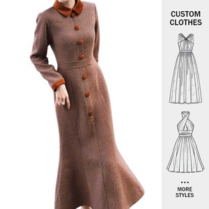 Tùy Chỉnh Retro Phụ Nữ Thanh Lịch Mùa Thu Mới Colorblocking Ve Áo Ngực Duy Nhất Của Phụ Nữ Dài Tay Áo Đuôi Cá Dresses - Product Image 1