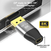 Adaptateur Mini DP 1.4 vers DisplayPort 8K, adaptateur DP mâle vers Mini DP femelle en aluminium, connecteur de conversion HD 60Hz 4K 144HZ pour ordinateur