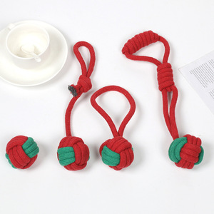Christmas Dog Rope Toy Set Red Green Knotted Ball Teeth Cleaning Chew Resistant Pet Supplies - Product Image 2