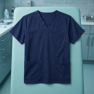 Customizable <b>Navy</b> <b>Blue</b> <b>Scrub</b> Top Unisex V-Neck Short Sleeve with Pockets for Hospital Uniforms - Product Image 3