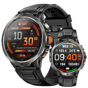 Montre connectée KT92, appels Bluetooth, fréquence cardiaque, suivi des pas, suivi du sommeil, étanche 3ATM, montre connectée de sport d'extérieur avec lampe torche LED - Product Image 1