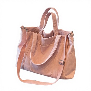 Bolso Tote de Pana para Mujer, Color Sólido, con Cierre de Cremallera, Portátil, para Viajes de Verano, Otoño e Invierno, Bolso de Hombro Tipo Hobo - Product Image 1