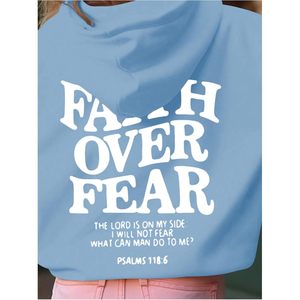 Foxa Girl's Faith over Fear เสื้อแขนยาวมีฮู้ดเสื้อสวมหัวสไตล์ Preppy เสื้อถักระบายอากาศ - Product Image 5