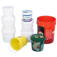 Seau d'emballage en plastique de qualité alimentaire recyclable tailles 1L 2L 2,5 L 3L 5L avec seau à boisson transparent avec poignée et couvercle pour le lait