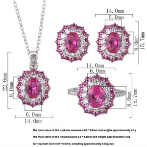 High End Eco-friendly Copper 6*8mm Red Zircon Oval Cut Romantic Bridal Jewelry <b>Set</b> Two Tone Wedding Ring Necklace <b>Earrings</b> <b>Set</b> - Product Image 3