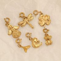 Pendentif DIY en Acier Inoxydable 316L Plaqué Or 18K pour Filles Libellule Cheval Insecte Fleur Série Collier Zircon Bijoux à la Mode