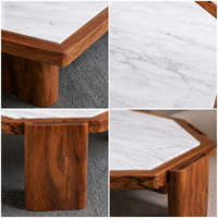 Table basse hexagonale moderne de luxe 55 pouces avec plateau en marbre et pieds sculpturaux en bois massif pour projets de villas et d'hôtels