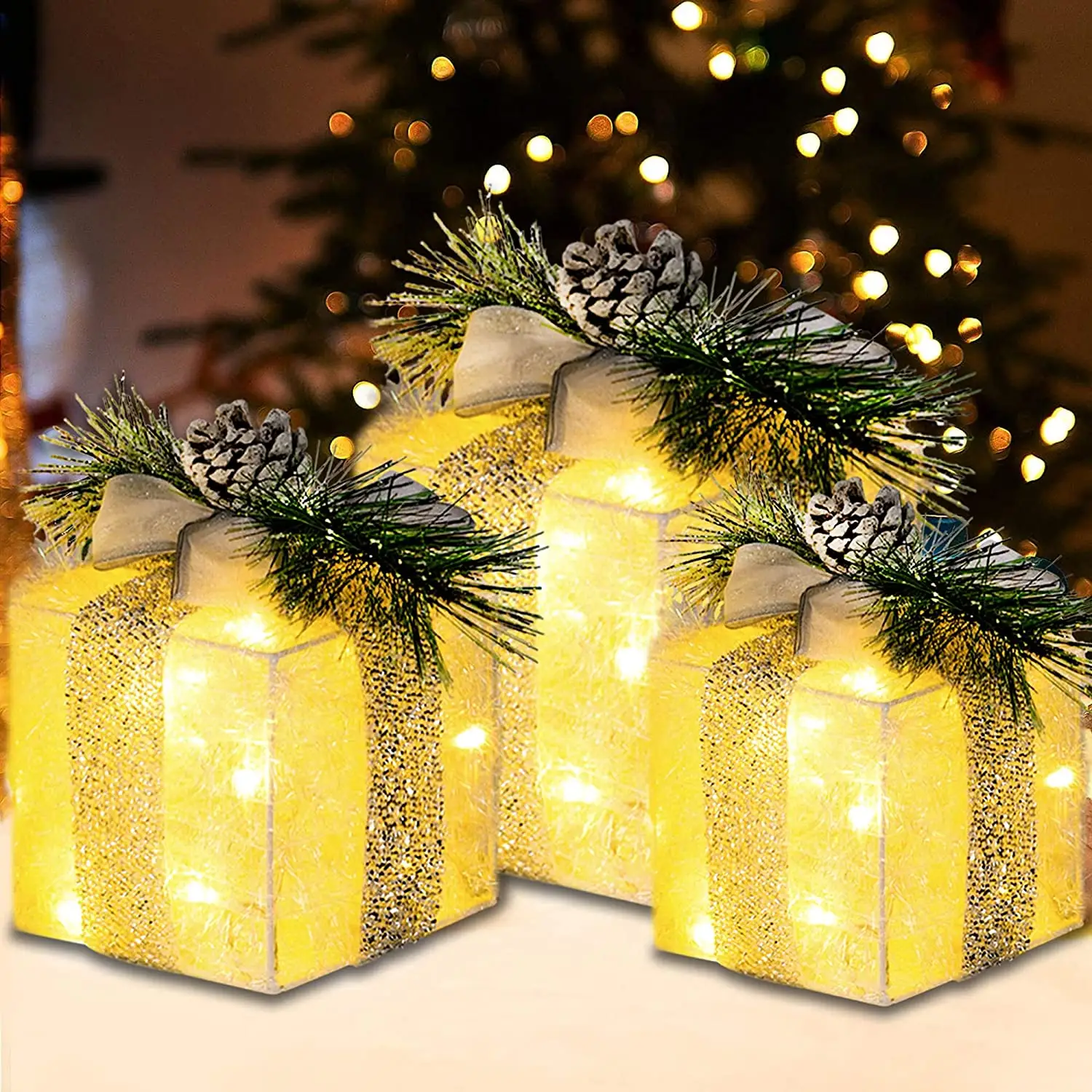 Nicro, Золотая уличная усадочная Складная вывеска, мишура, Подарочная коробка, дерево, домашняя, складная, Рождественский мотив, световое украшение для вечеринки