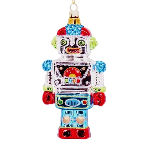 Newest Christmas Robot Toy Ornament Cartoon Glass Hanging Ornaments For Tree Decoration