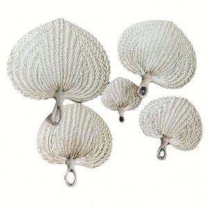 Traditional Chinese Craft Natural Color <b>Bamboo</b> Raffia Fan Summer Hand Palm Leaf Straw Rattan Woven Fans - Product Image 1