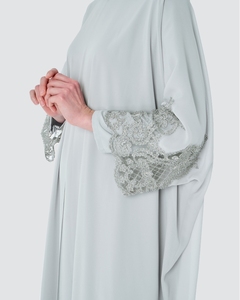 SIPO Eid lujo negro Abaya hoja estampado piedra bordada Premium satén Dubai Kimono cárdigan ropa tradicional Islámica - Product Image 4