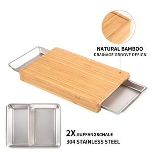 Juego de tabla de cortar de bambú Tabla de cortar de bambú de cocina con 2 contenedores de bandeja de cajón deslizante de acero inoxidable - Product Image 4