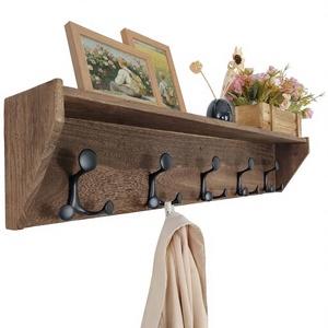 Étagère murale en bois tendance avec crochets en laiton, organisateur de rangement pour entrée, chambre, cuisine, élégante, par Falak World Export - Product Image 4