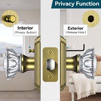 Poignées de porte en cristal et laiton antique Calzibeno, design d'intérieur vintage pour une utilisation en intimité, pour placard ou salle de sport