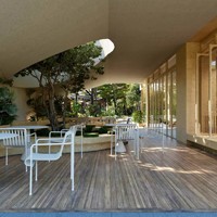 Ensemble table et chaises de salle à manger modernes en fer durable avec coussins imperméables pour usage extérieur dans les hôtels, entrepôts, cafés, cours