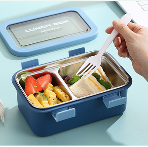 2 <b>Compartment</b> 304 Stainless Steel <b>Lunch</b> <b>Boxes</b> Leakproof PP AS Bento Box Transparent Lid Custom Logo For Office School Outdoor - Product Image 5
