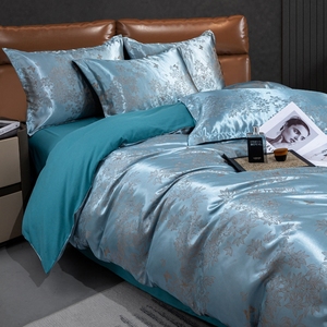 Klassisches Europäisches Seidenbettwäsche-Set Jacquard Blaue Bettdecke Familien-Mikrofaser-Polyester Vierteiliges Sabanas Bettwäsche-Set - Product Image 3
