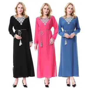 Roupas tradicionais islâmicas para mulheres, vestido abaya de noite árabe Dubai muçulmano étnico de cor sólida para mulheres