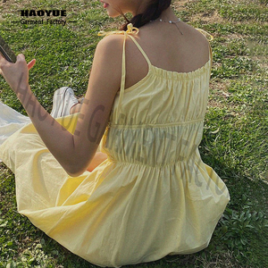 Produttore personalizzato canotta Sherring semplici <span class=keywords><strong>Chiffon</strong></span> <span class=keywords><strong>giallo</strong></span> abiti lunghi Casual da donna - Product Image 6